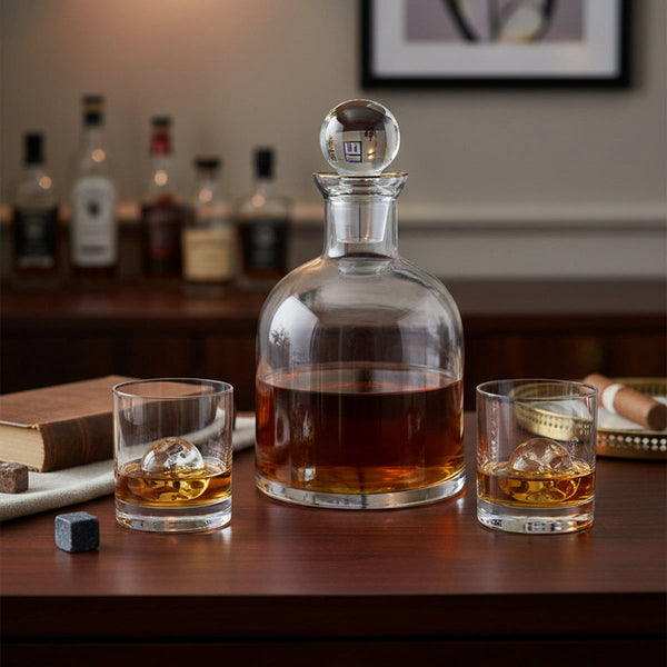 Decantador Cristal con Tapa y Borde Dorado