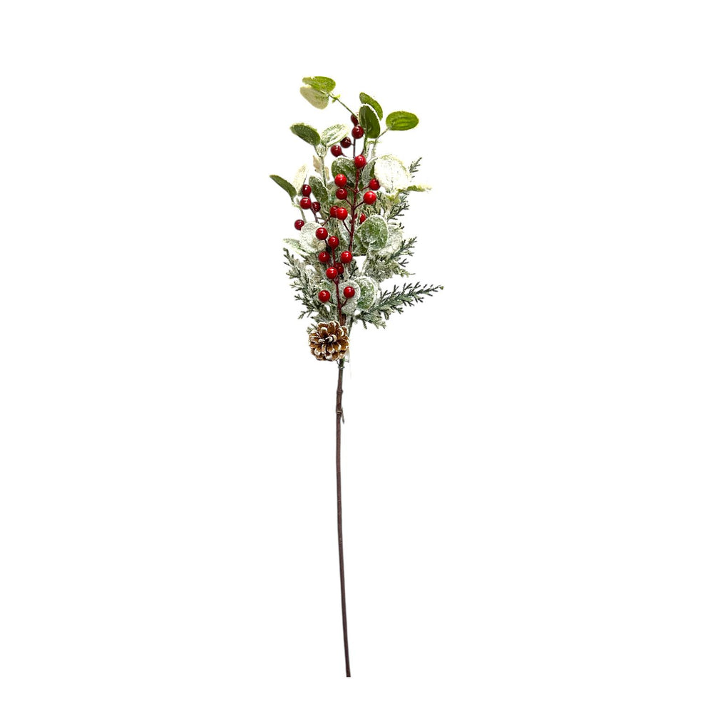 Espiga Nevada Bayas Rojas y Piñas 70CM