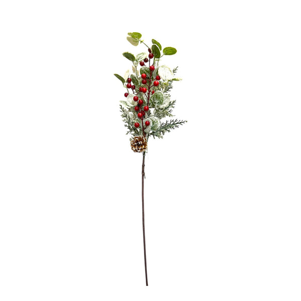 Espiga Nevada Bayas Rojas y Piñas 70CM