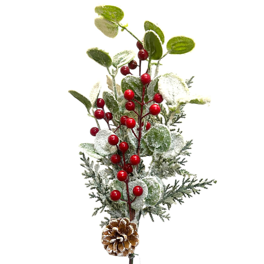 Espiga Nevada Bayas Rojas y Piñas 70CM