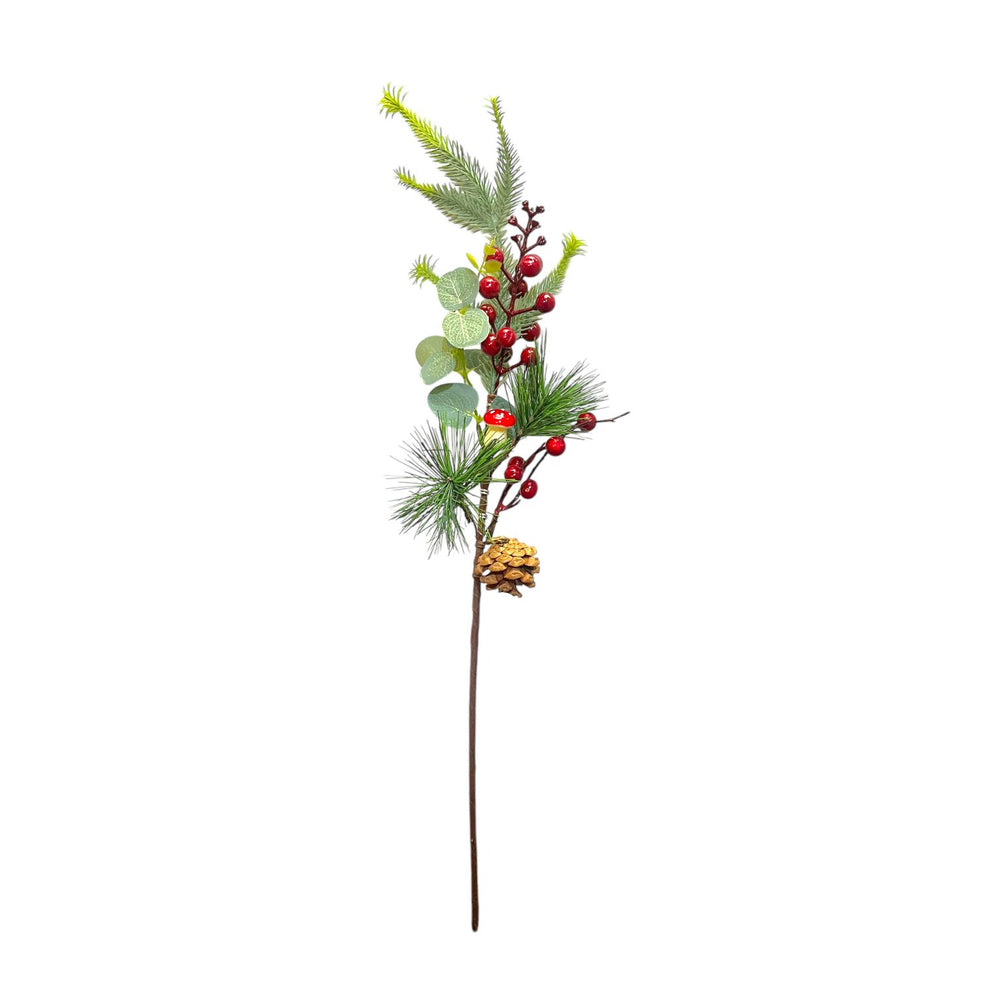 Espiga Mixta Bayas Rojas, Piñas y Hongo 50CM