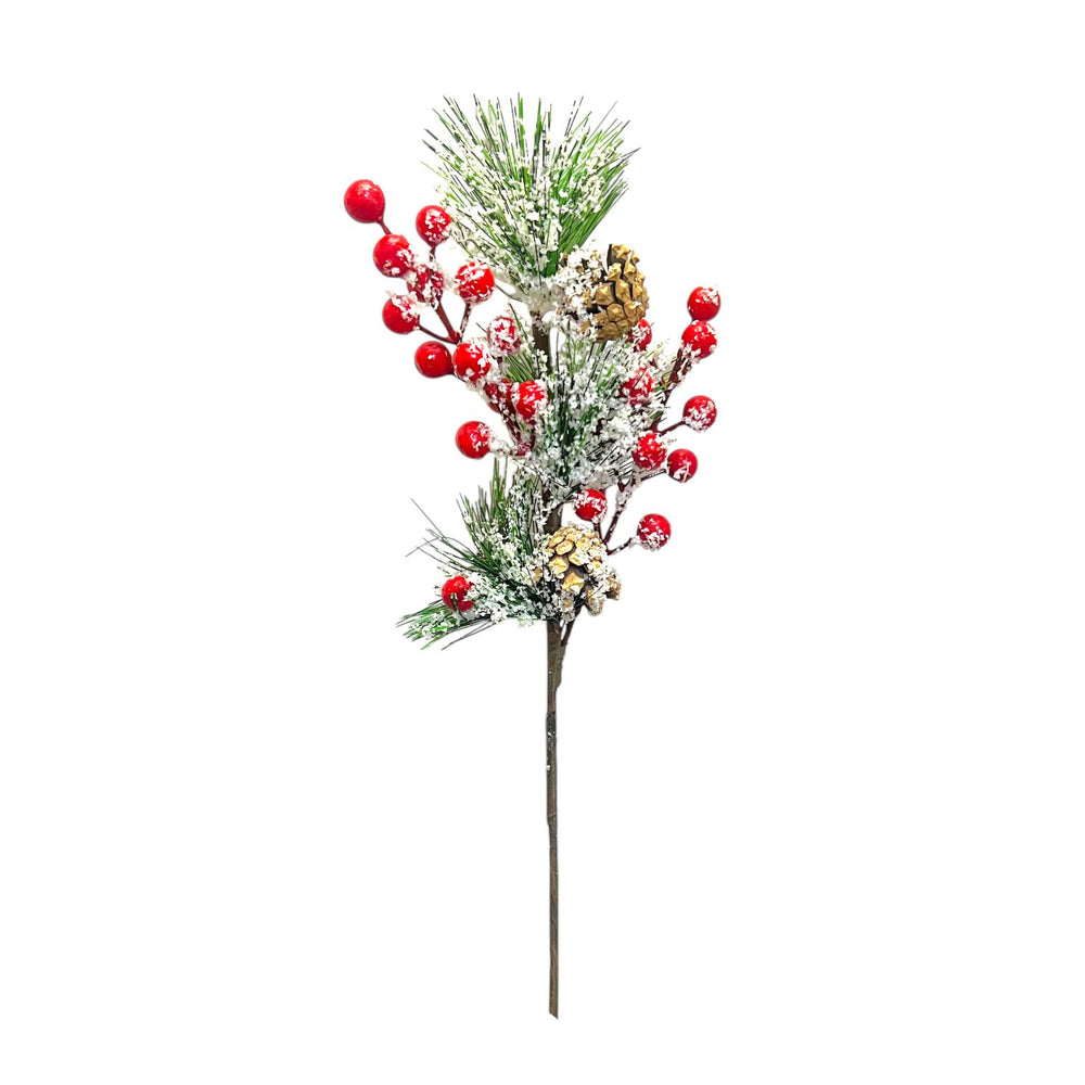 Espiga Bayas Rojas y Piñas 50CM