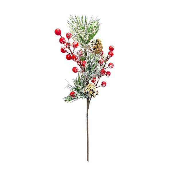 Espiga Bayas Rojas y Piñas 50CM