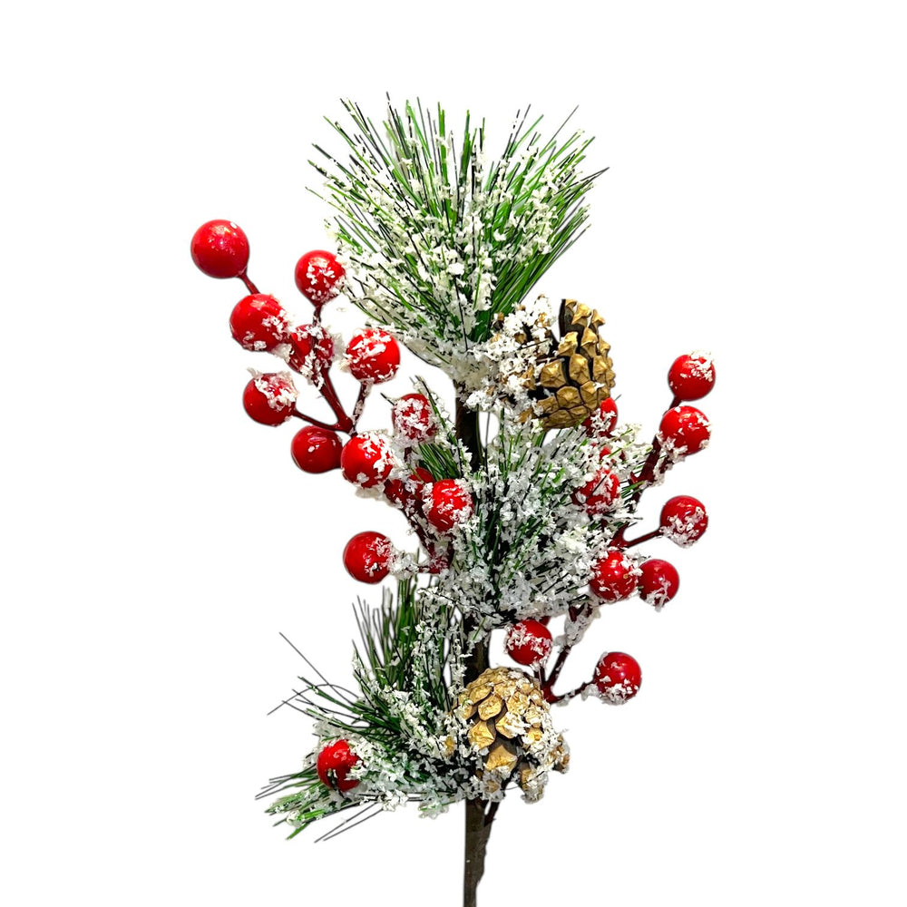 Espiga Bayas Rojas y Piñas 50CM