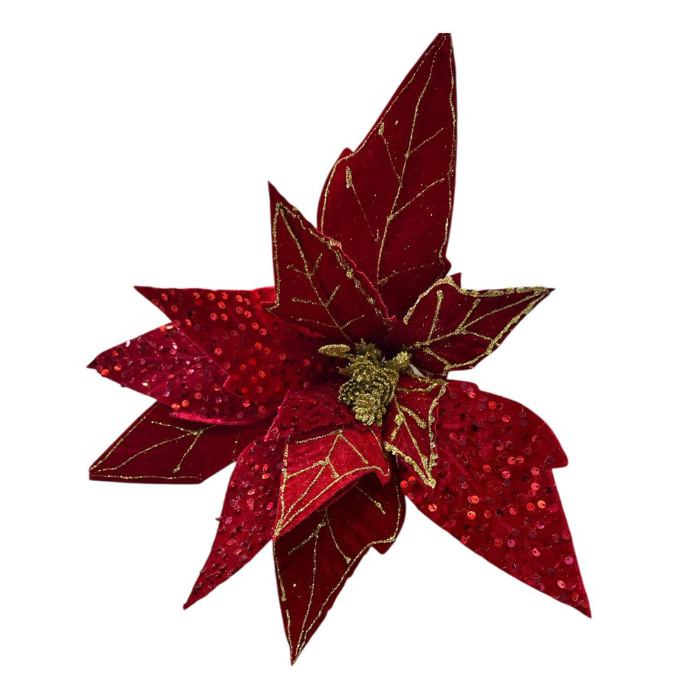 Flor de Terciopelo Larga con Lentejuela ROJA 50CM