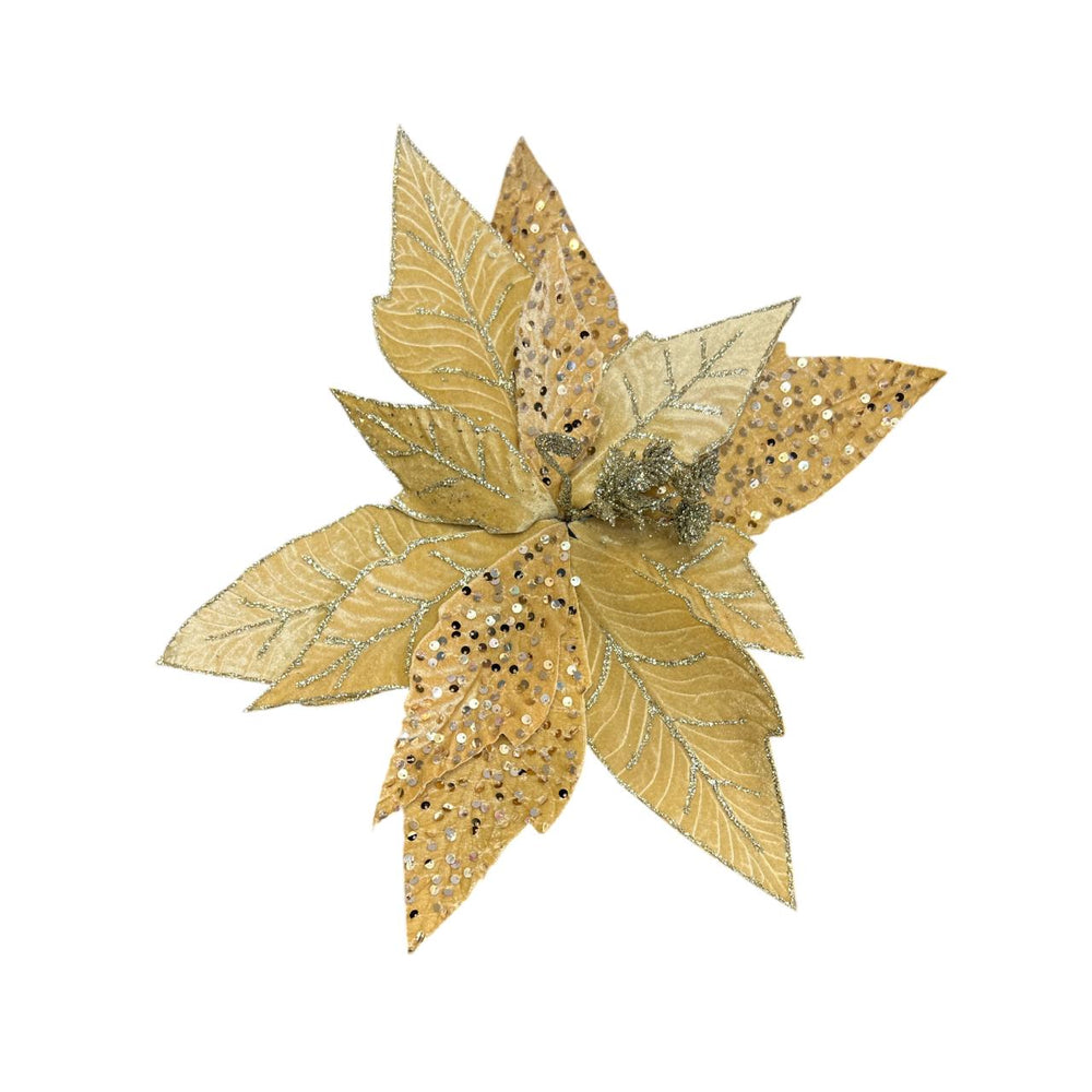 Flor de Terciopelo Larga con Lentejuelas CHAMPAGNE 50CM