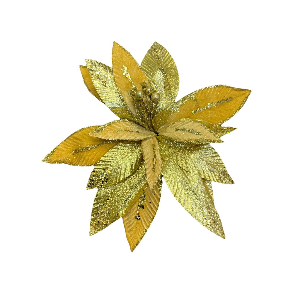 Flor de Terciopelo/Tela Larga con Escarcha DORADA 50CM