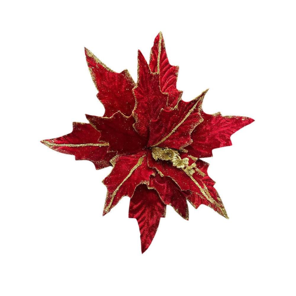 Flor de Terciopelo Mediana Hoja de Invierno ROJA 15CM.