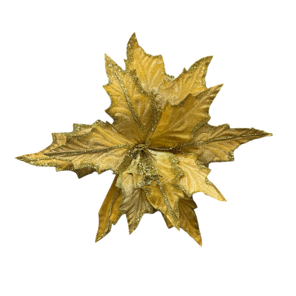Flor de Terciopelo Mediana Hoja de Invierno DORADA 15CM.