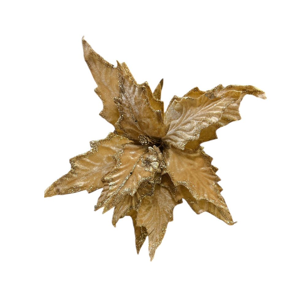 Flor de Terciopelo Mediana Hoja de Invierno CHAMPAGNE 15CM.