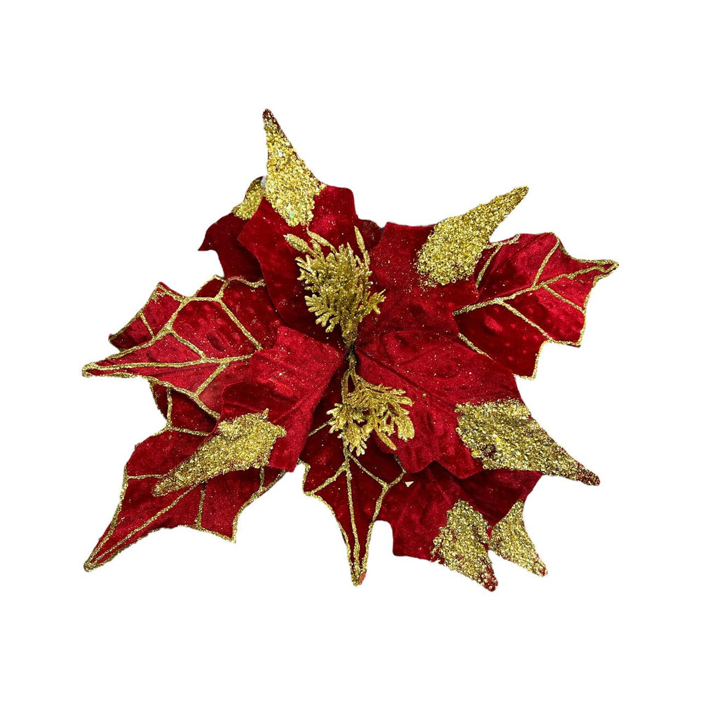 Flor de Terciopelo Larga con Escarcha ROJA 50CM