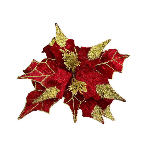Flor de Terciopelo Larga con Escarcha ROJA 50CM