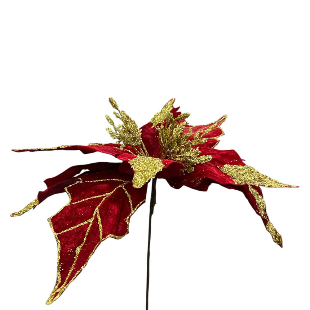 Flor de Terciopelo Larga con Escarcha ROJA 50CM