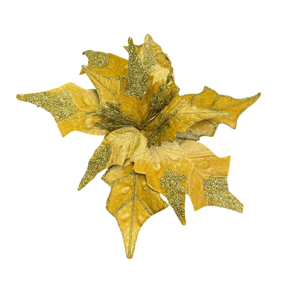 Flor de Terciopelo Larga con Escarcha DORADA 50CM