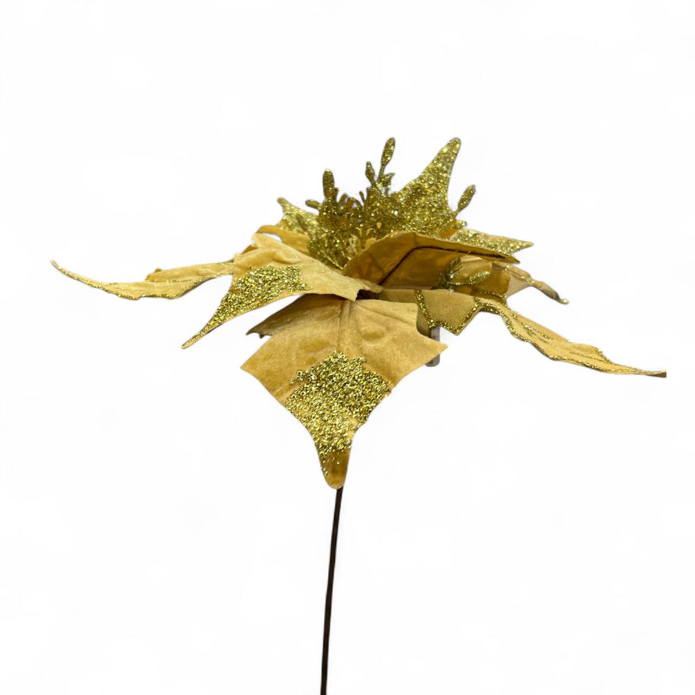 Flor de Terciopelo Larga con Escarcha DORADA 50CM
