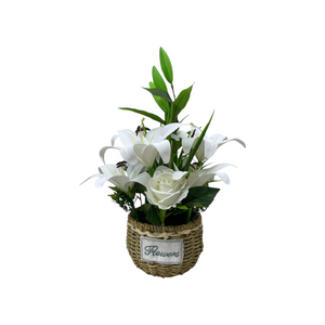 Arreglo Cesta Artificial  LIRIOS/ROSAS blanco.