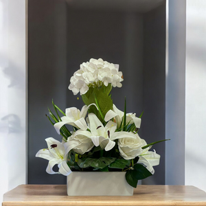 Arreglo Artificial HORTENSIA/LIRIO/ROSA blanco