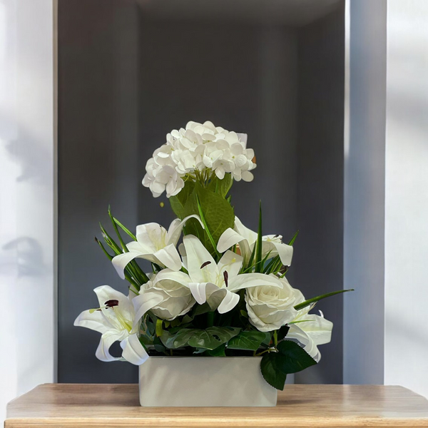 Arreglo Artificial HORTENSIA/LIRIO/ROSA blanco