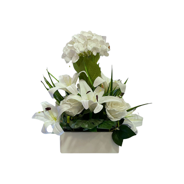 Arreglo Artificial HORTENSIA/LIRIO/ROSA blanco