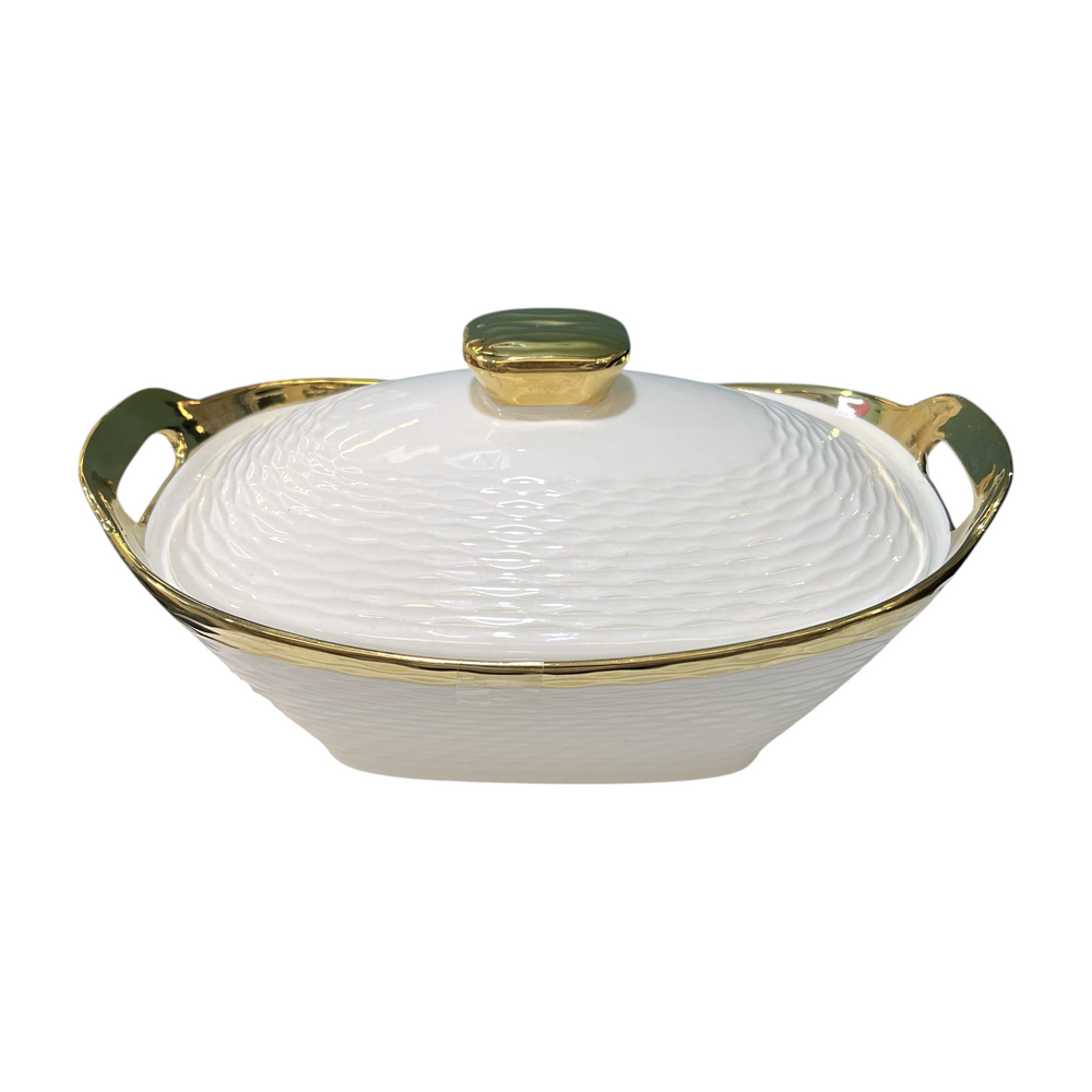 Fuente de Ceramica con tapa OVAL WHITE & GOLD