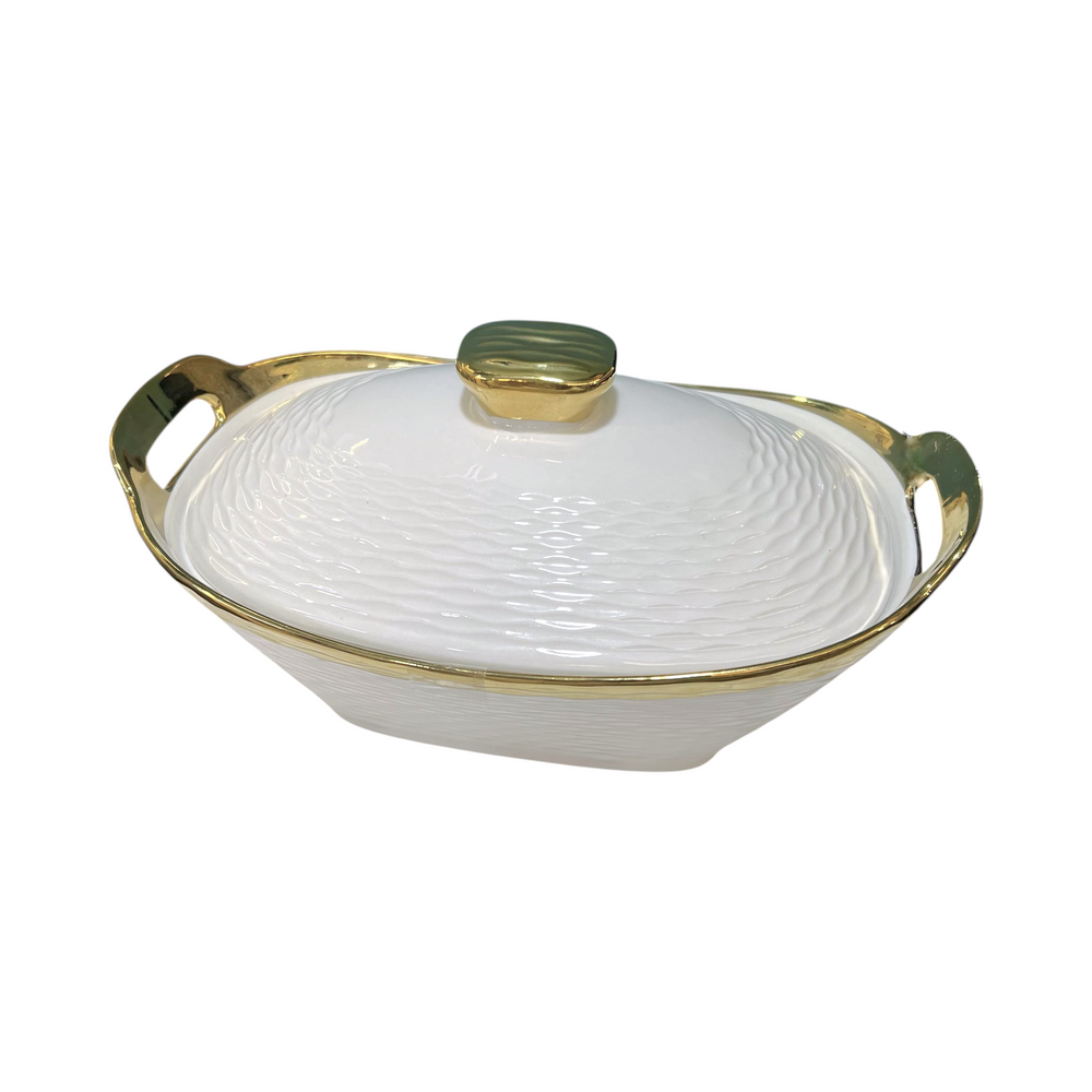 Fuente de Ceramica con tapa OVAL WHITE & GOLD