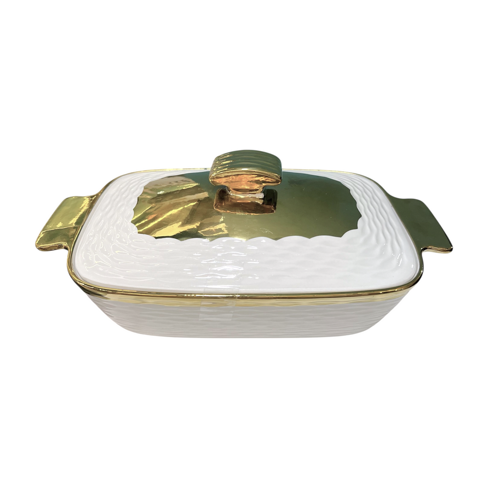 Fuente de Ceramica con tapa WHITE & GOLD