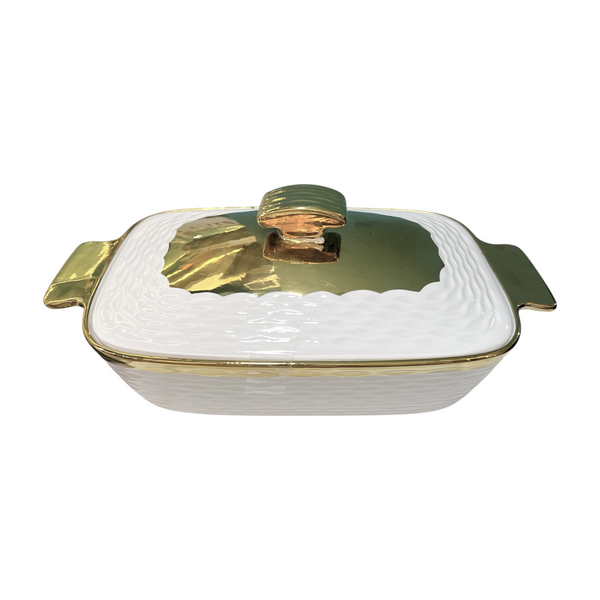 Fuente de Ceramica con tapa WHITE & GOLD