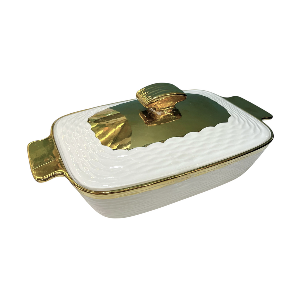 Fuente de Ceramica con tapa WHITE & GOLD