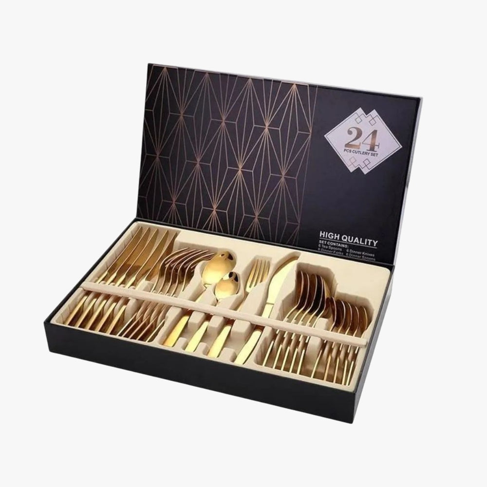 JUEGO DE CUBIERTOS DORADO MATE