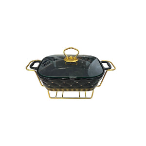Fuente con Tapa y Calentador DORADO & NEGRO