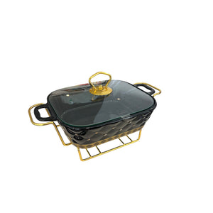 Fuente con Tapa y Calentador DORADO & NEGRO
