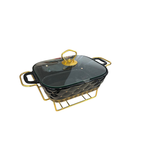 Fuente con Tapa y Calentador DORADO & NEGRO