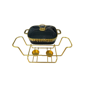 Fuente con Tapa y Calentador DORADO & NEGRO