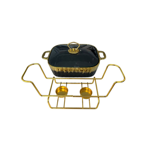 Fuente con Tapa y Calentador DORADO & NEGRO