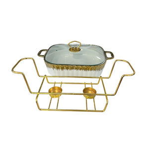 Fuente con Tapa y Calentador BLANCO & DORADO
