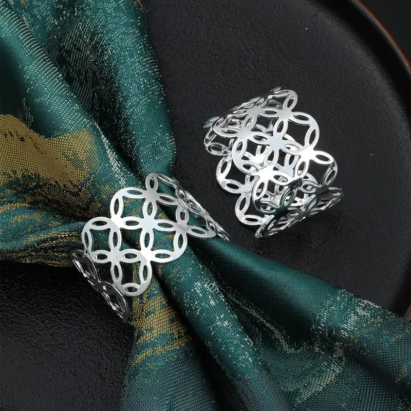 Aro de Servilleta Metalico X4 unidades PLATEADO DIAMANTES