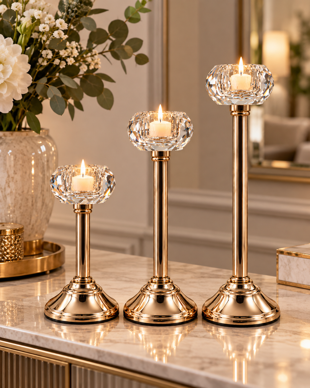 Set de 3 Candelabros Dorados