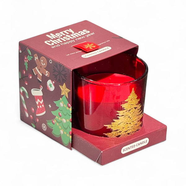 Vela Navideña en frasco de Vidrio Árbolito Roja