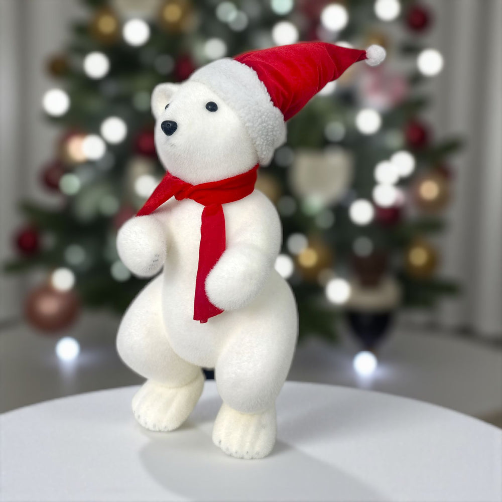 Oso Navideño Grande Blanco Gorro Rojo 20x26x63cm