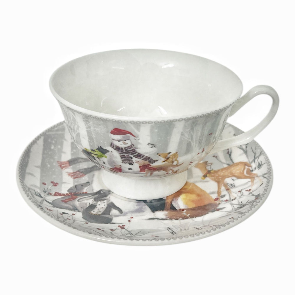 Taza con Plato Muñeco de Nieve