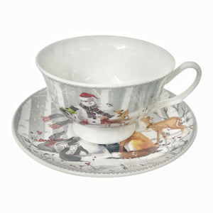 Taza con Plato Muñeco de Nieve