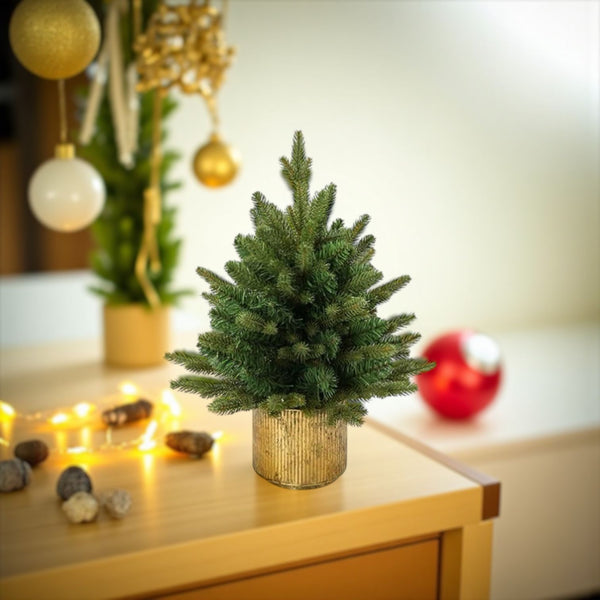Árbol Verde Frondoso Base Dorada 45cm