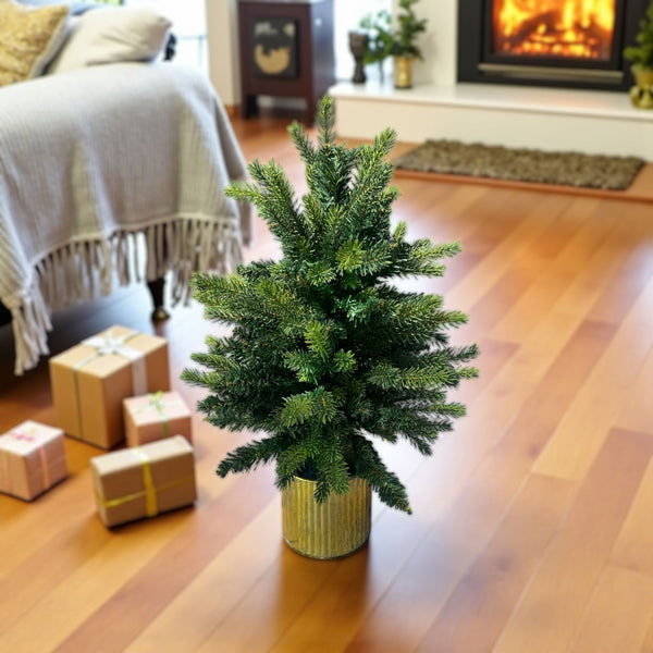 Árbol Verde Frondoso Base Dorada 60cm