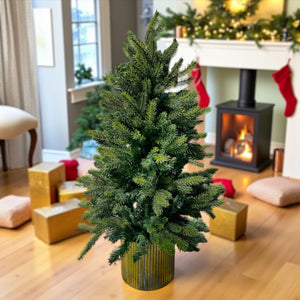 Árbol Verde Frondoso Base Dorada 90cm