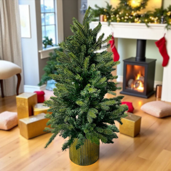 Árbol Verde Frondoso Base Dorada 90cm
