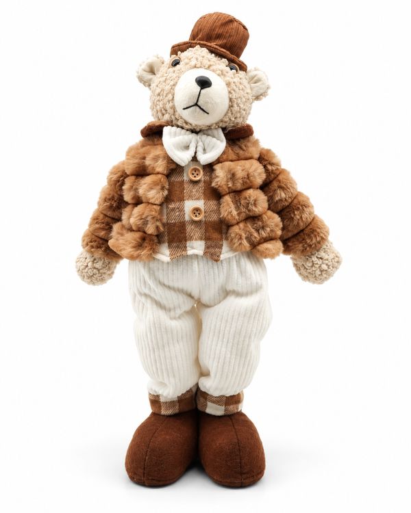 Oso Navideño Beige con Gorro y Bufanda