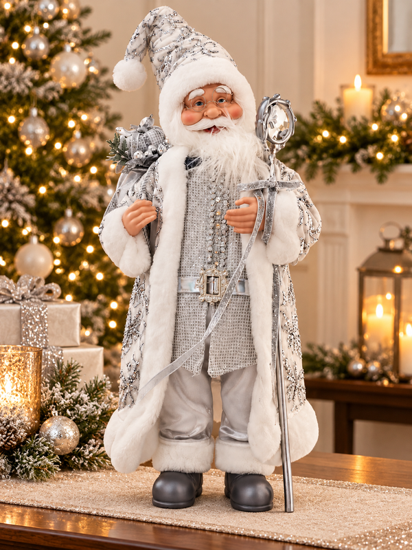 Muñeco Navideño Papá Noel PLATEADO