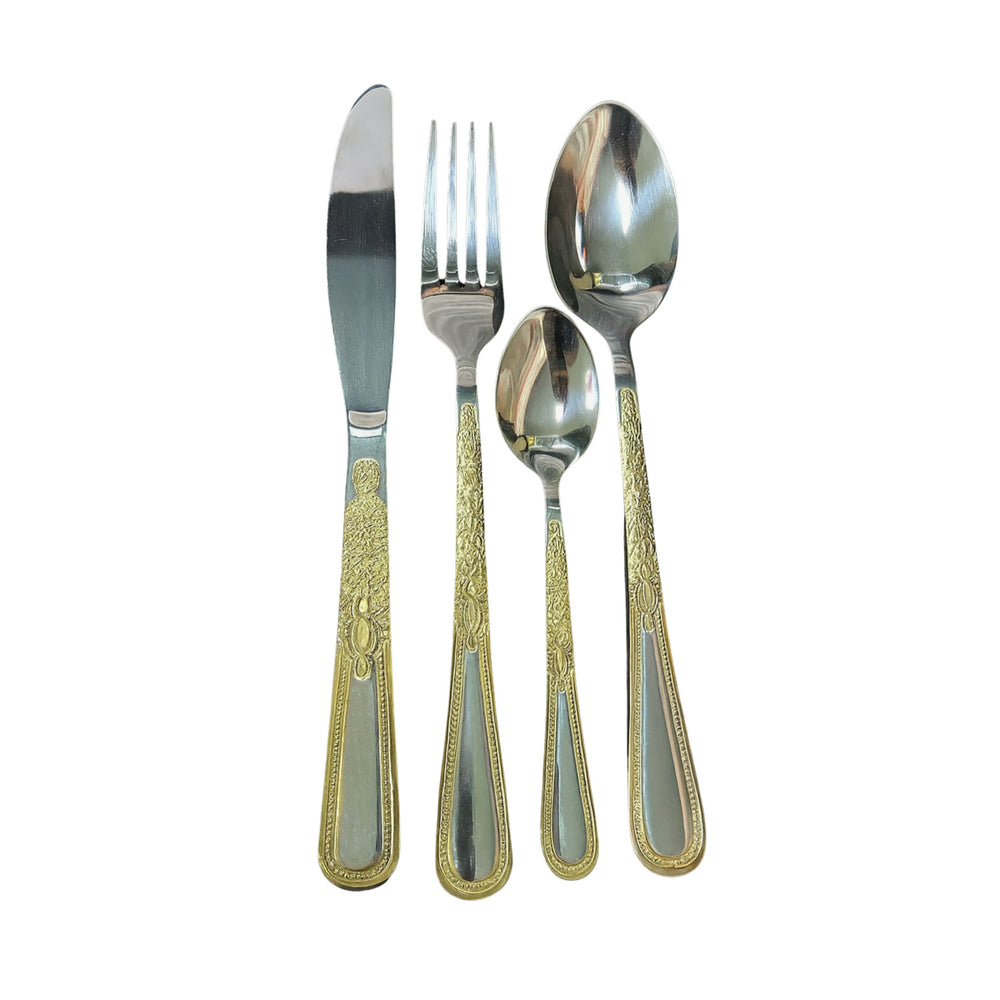 Set de Cubiertos 24 Piezas Plateado con Calado Dorado