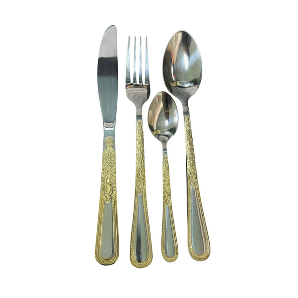 Set de Cubiertos 24 Piezas Plateado con Calado Dorado
