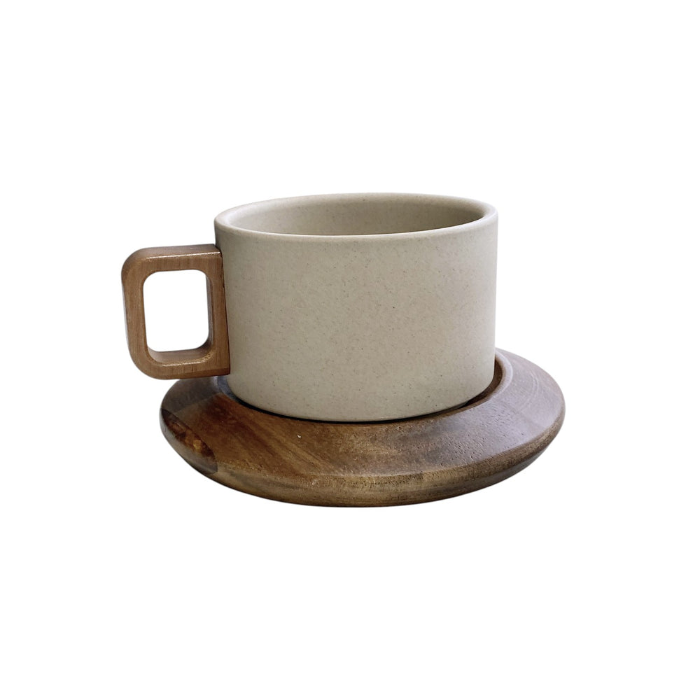 Taza de Ceramica Plato de Madera MUGI